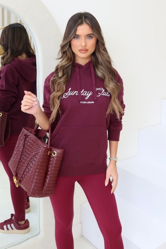 Sunday club burgundy embroidered hoodie
