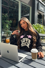 Love sick black embroidered sweater shorts loungewear