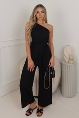 Elma black one shoulder straight leg jumpsuit