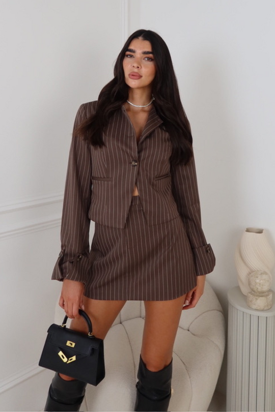 GEORGE CHOCOLATE PIN STRIPED SKIRT