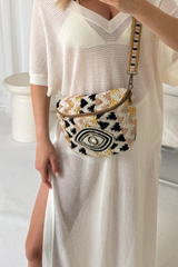 Evil eye black beaded crossbody bag