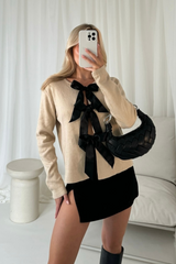 Maya beige metallic knit cardigan