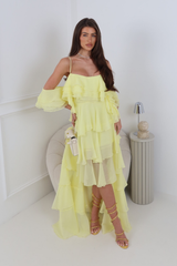 CORAL LEMON RUFFLED MAXI DRESS