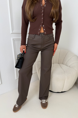 CHERRELL CHOCOLATE FAUX LEATHER WIDE LEG JEANS