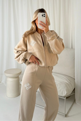 G monogram crest beige embroidered bomber jogger loungewear