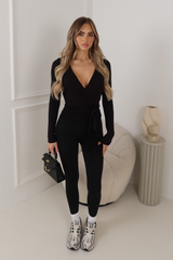 AURELIA BLACK LONG SLEEVE WRAP FRONT TIE TOP