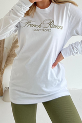 French Riviera khaki embroidered long sleeve t-shirt and leggings