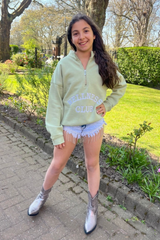 Mini Wellness club sage embroidered 3/4 sweater