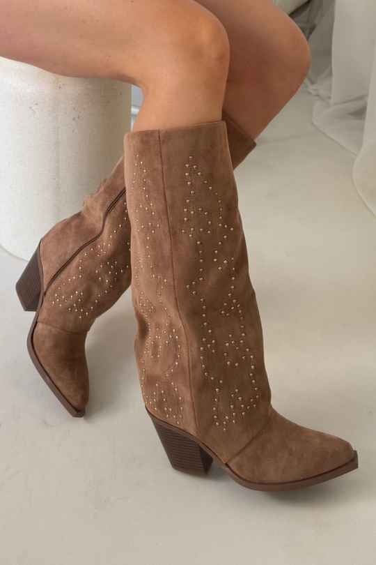 Heidi camel studded cowboy boots