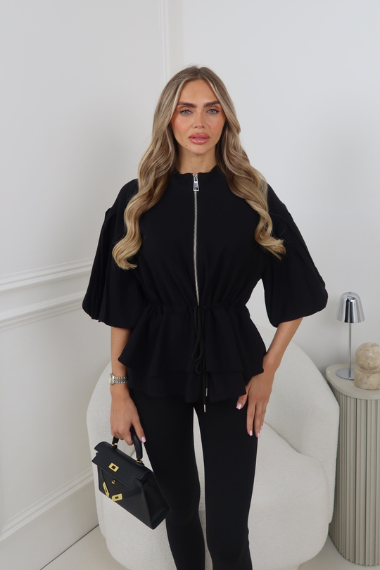 CELIA BLACK PUFF SLEEVE JACKET