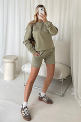 G monogram sage embroidered sweater shorts loungewear
