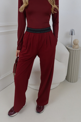 AMI BURGUNDY BANDED WAIST WIDE LEG TROUSER