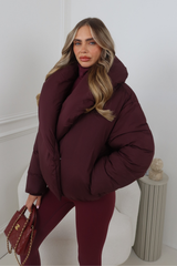 HOLLY BURGUNDY OVERSIZED COLLAR PUFFER JACKET