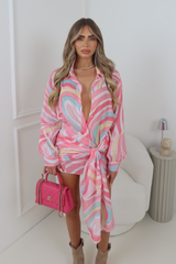 LORI PINK RETRO SWIRL PATTERN SHIRT & SARONG CO ORD