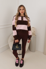 FREYA PINK STRIPED BUTTON JUMPER