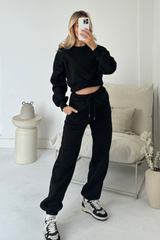 Ashley black cropped sweater and jogger loungewear