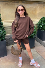 Mini Glamify brown essential sweater shorts loungewear set