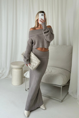 Freya grey knit fold over maxi skirt co ord