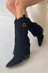 Joely black ruched heeled cowboy boots