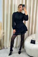 Stacey black textured chiffon dress