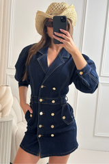 Riley dark denim puff sleeve mini dress