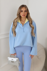 HEATHER BLUE 3/4 ZIP JUMPER WITH YELLOW INSIDE COLLAR