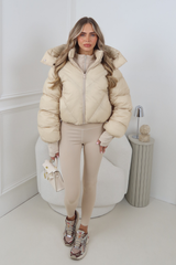 MIA CREAM CROPPED PUFFER JACKET WITH DETACHABLE HOOD
