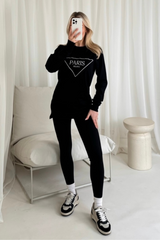 Paris triangle black long sleeve tee & legging set
