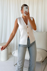 Sienna white sleeveless knit waistcoat