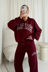 LSRE burgundy printed bomber jogger loungewear
