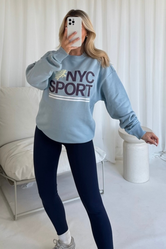 NYC sport blue printed sweater and legging set