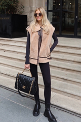 Natalie camel teddy aviator gilet