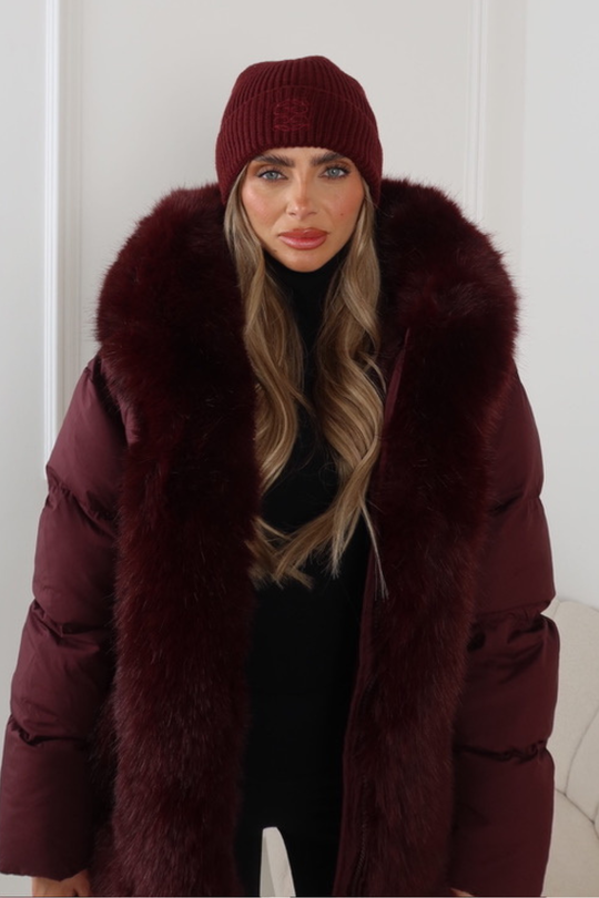 GLAMIFY EMBROIDERED BURGUNDY BEANIE