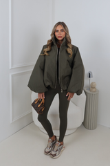 RENNEE KHAKI BALLOON SLEEVE PUFFER JACKET