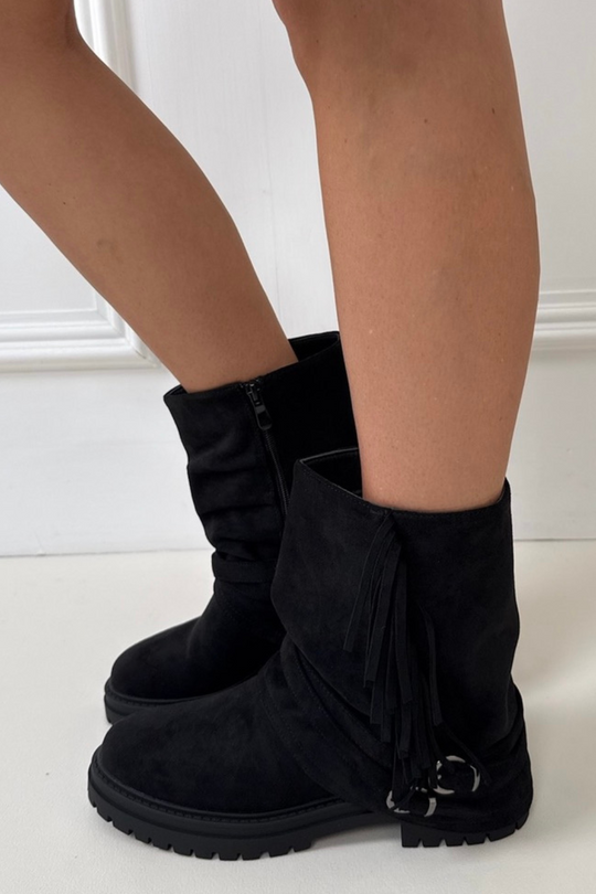 Florence Black Tassel Faux Suede Flat boot