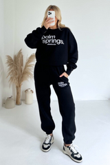 Palm Springs black embroidered sweater joggers premium loungewear