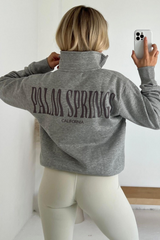 Palm Springs Melange Grey Printed 3/4 Zip Sweater Sweater