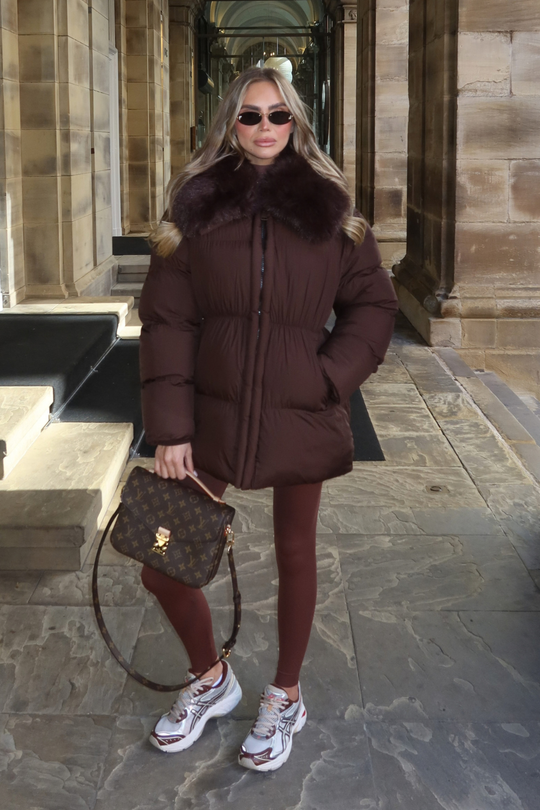 LILITH CHOCOLATE FUR TRIM PUFFER JACKET