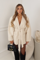 CARRIE CREAM BALLOON SLEEVE BELTED BLAZER