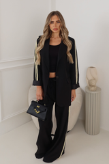 GEORGIA BLACK PIPED SLEEVE BLAZER AND STRAIGHT LEG PANTS SET