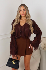 Melanie chocolate frill detail chiffon blouse