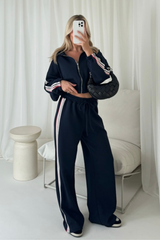 Nova navy striped zip through lounge co ord