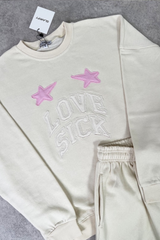 Love sick ecru embroidered sweater joggers premium loungewear