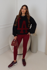 LA black and burgundy sweater