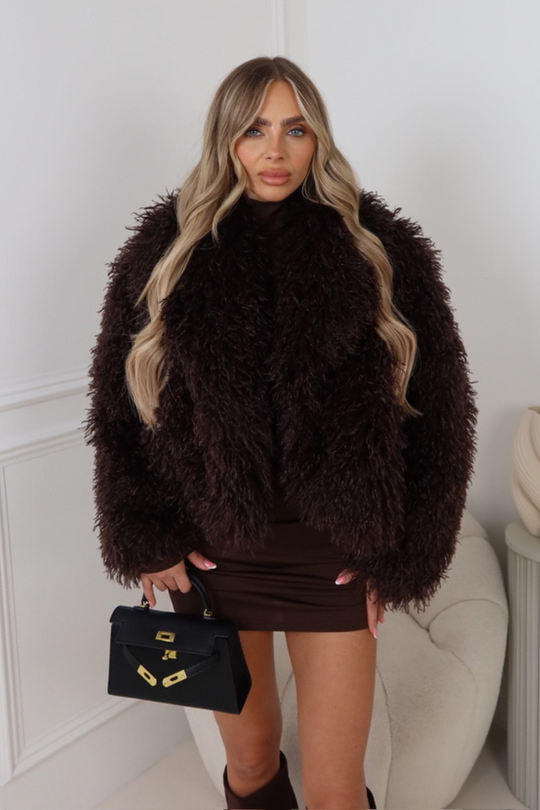 Freya chocolate faux fur coat