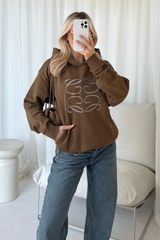 GeGe mocha embroidered oversized hoodie