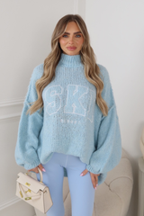 ADELAIDE SKI EMBROIDERED BABY BLUE OVERSIZED KNIT JUMPER