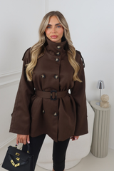 LORI CHOCOLATE HIGH NECK BELTED TRENCH JACKET