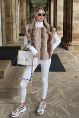 GISELLE BEIGE DEER PRINT FLUFFY BUTTON UP GILET