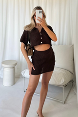 River chocolate crochet cardigan mini skirt co-ord One Size (8-12) co -ord